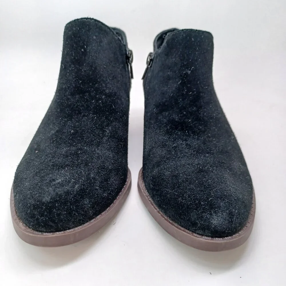 Lucky Brand Ankle Boots Womens‎ US 6.5 M Black Suede Fanky Side Zip Low Heel